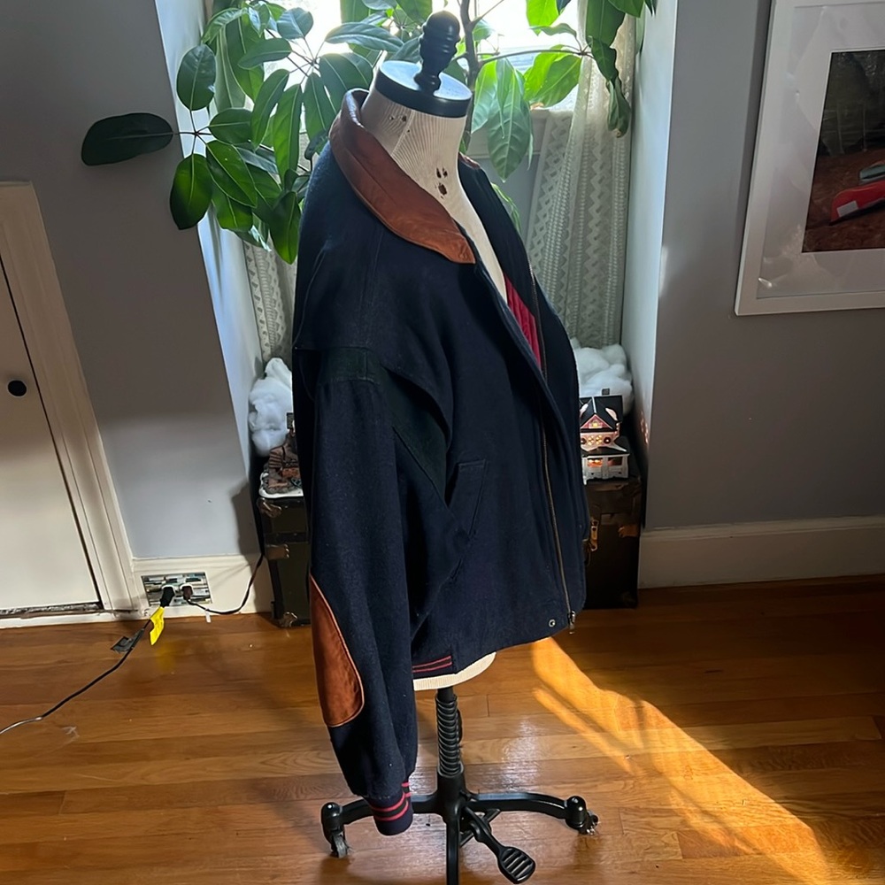 Gant Navy Bomber Jacket with Brown Leather Collar. - Picture 6 of 15